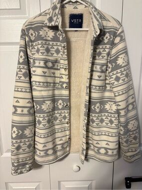 VSTR Men's Cream & Gray Patterned Sherpa-Lined Jacket